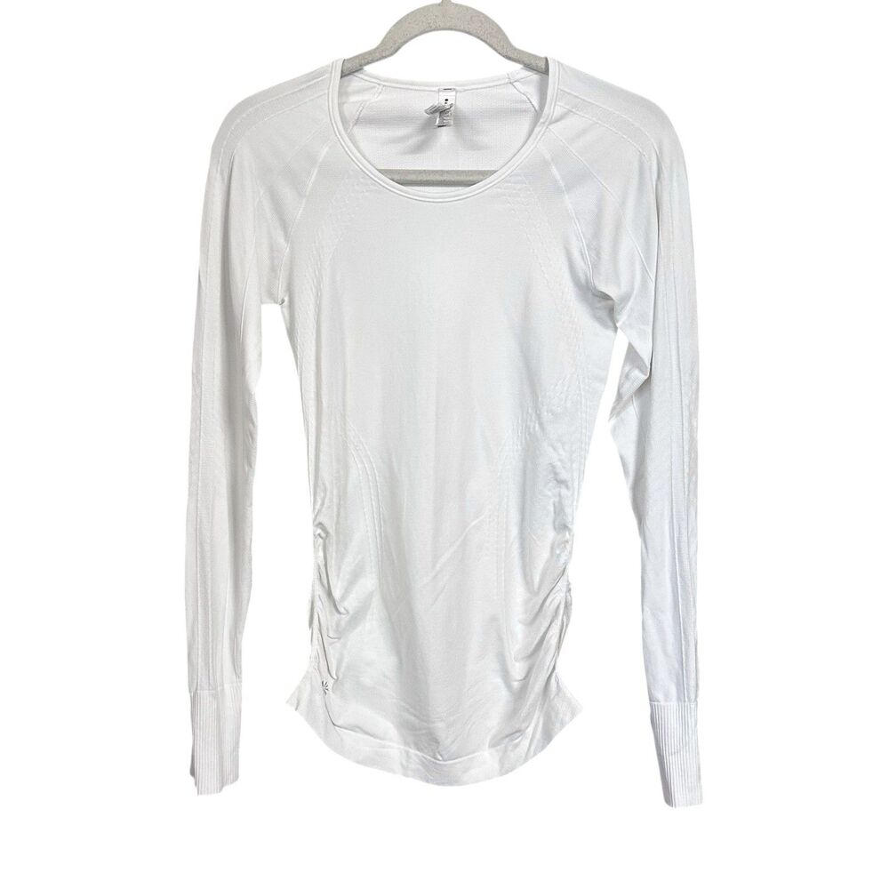 Athleta Speedlight Seamless Womens Sz XS White Ruched Long Sleeve Top Stretch